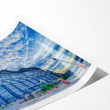 Extra large wall art depicting line art flowers in soft pastel shades on a rolled canvas.