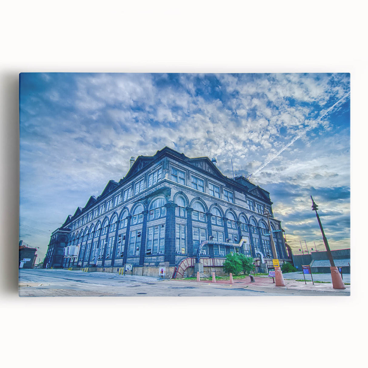 Black and white stretched canvas featuring the St. Louis skyline, ideal for kitchen wall art.