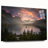 Large abstract wall art depicting a serene Montana glacier scene in cool blue tones, printed on acrylic glass.