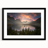 Extra large framed wall art featuring a textured, abstract depiction of Montana's Glacier landscape in vibrant colors.