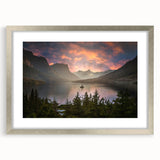 Textured art depicting Glacier National Park in Montana with abstract elements in cool blue and gray tones on a…