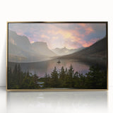 Framed acrylic print of Glacier National Park in muted earth tones, ideal for modern art wall decor.