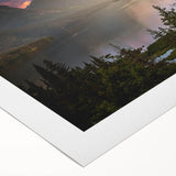 Art deco poster of Glacier National Park with muted earth tones on rolled canvas, suitable for dining room wall art.