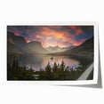 Extra large rolled print of Glacier National Park with vibrant green and blue tones, ideal for dining room wall art.