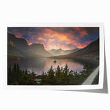 Extra large rolled print of Glacier National Park with vibrant green and blue tones, ideal for dining room wall art.