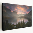 Large art print of Glacier National Park on stretched canvas, featuring earthy green and blue tones.