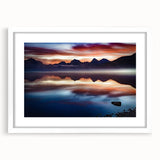 Abstract art print of Montana scenery in muted earth tones on a framed white mat, ideal for dining room decor.