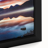 Extra large framed canvas of a textured Montana scenery in black with colorful accents, ideal for living room decor.
