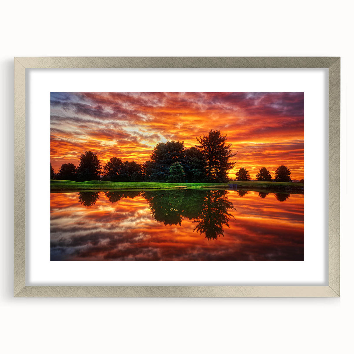 Textured abstract art print of Nebraska scenery in muted earth tones, framed in silver, ideal for bedroom art.
