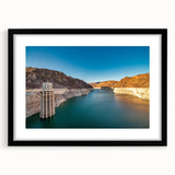 Extra large framed wall art depicting an abstract, colorful representation of Hoover Dam in textured style.