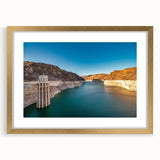 Extra large wall art depicting an abstract rendition of Hoover Dam in textured gold tones on a framed canvas.