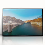 Large abstract wall art depicting the Hoover Dam in muted gray tones, framed in black acrylic.