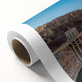 Art Deco poster of Hoover Dam in muted earth tones on rolled canvas, ideal for nursery wall art.
