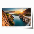 Extra large wall art of Lake Mead, Nevada, featuring muted blue and beige tones on a rolled canvas.