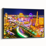 Black and white framed canvas of Las Vegas landscape, ideal for bedroom wall art.