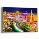 Framed canvas of a vintage Las Vegas landscape in colorful art style, ideal for enhancing a modern living room.