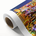 Art Deco style poster of Las Vegas skyline in pastel hues on rolled canvas, ideal for nursery wall art.