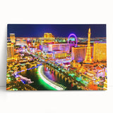 Black and white photo of Las Vegas skyline on stretched canvas, ideal for kitchen wall art or bedroom ambiance.