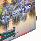 Large abstract wall art depicting a New Hampshire scenery in muted earth tones on acrylic glass.