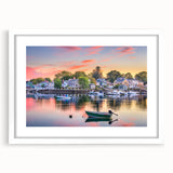 Abstract art print of New Hampshire scenery in muted earth tones, framed with a white mat.