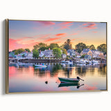 Framed canvas depicting a serene New Hampshire landscape in muted earth tones, ideal for bedroom wall art.