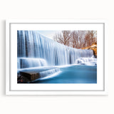 Abstract art print of New Jersey scenery in muted green and blue tones on a white framed canvas.