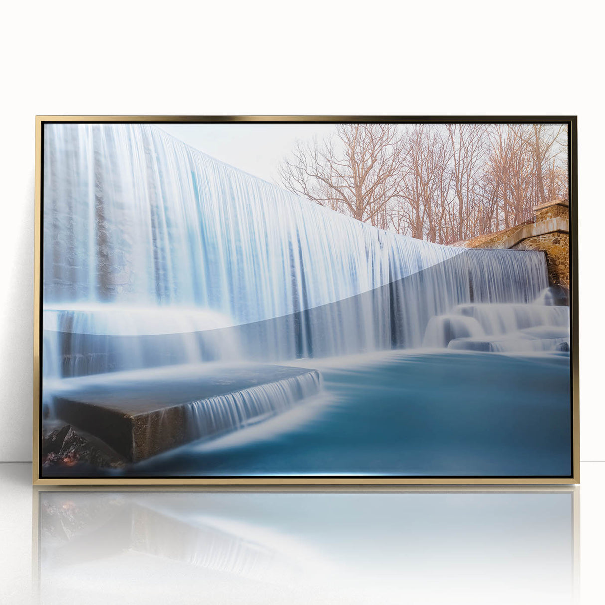 Large acrylic print of a mid-century modernist New Jersey landscape in muted earth tones, ideal for modern art wall decor.