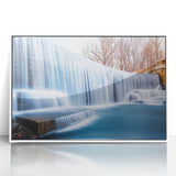 Art deco poster featuring a serene New Jersey landscape in muted green and blue tones, framed acrylic.