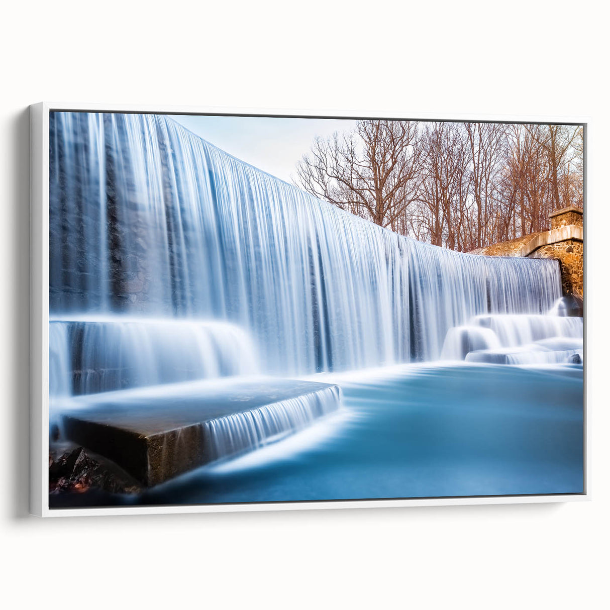Vintage poster art of New Jersey scenery on extra large framed canvas, featuring colorful art against a black background.