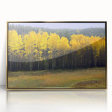 Large art print of a New Mexico landscape in mid-century modernist style, featuring muted earth tones on a framed acrylic.