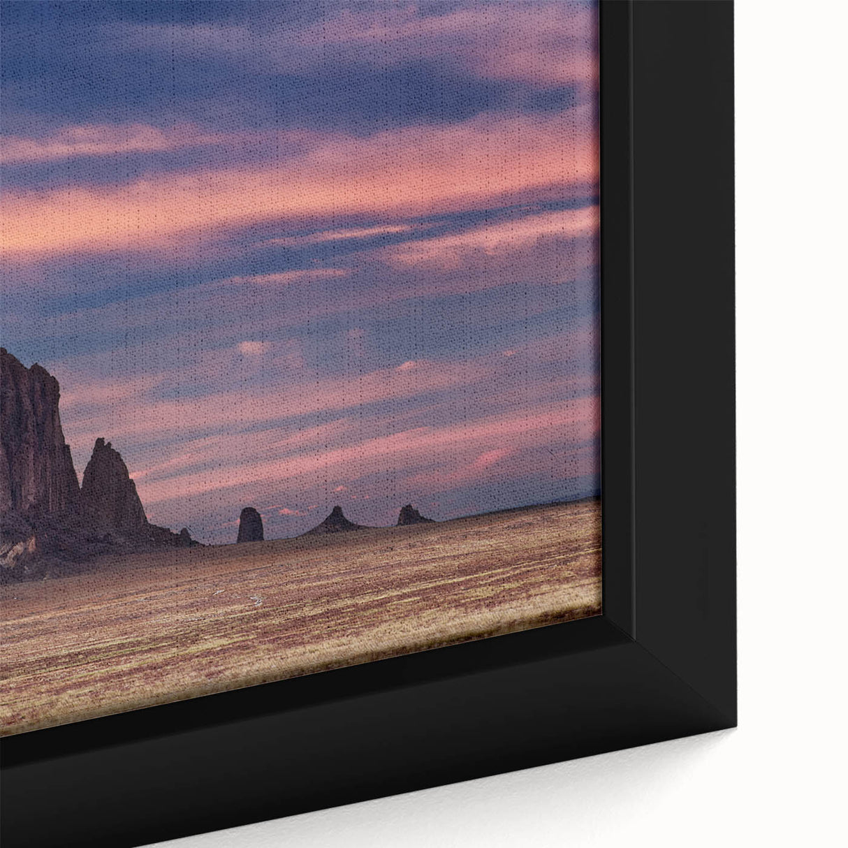 Extra large framed canvas featuring a textured depiction of White Sands, New Mexico in black with colorful accents.