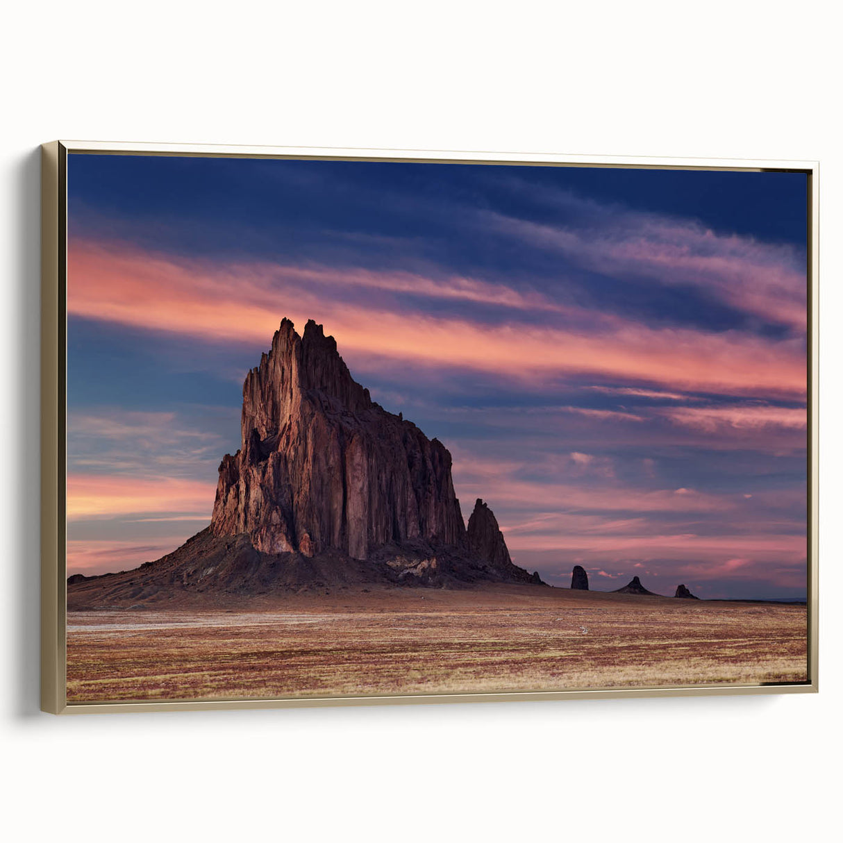 Framed canvas depicting the White Sands landscape in New Mexico, with muted earth tones, ideal for bedroom wall art.