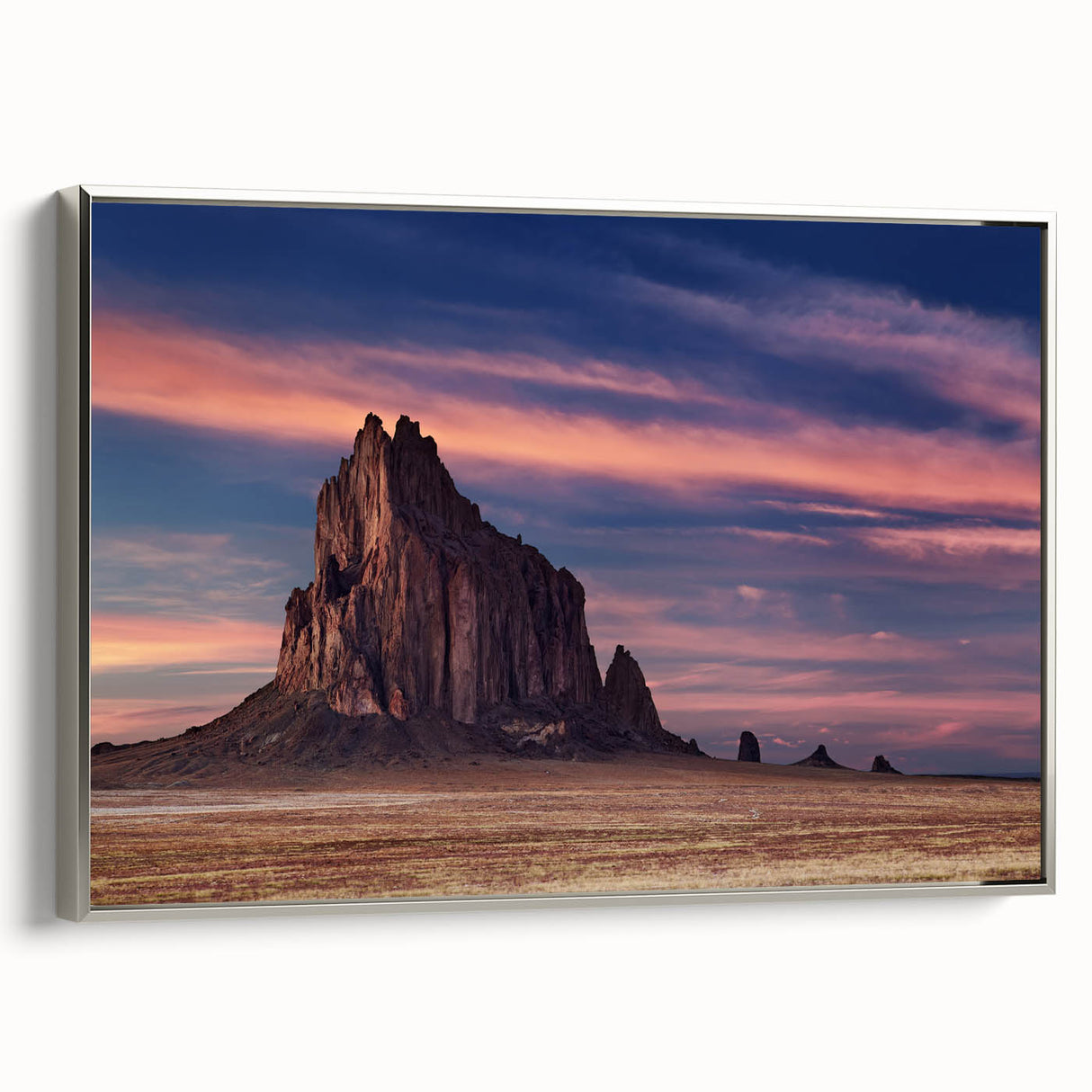 Framed canvas landscape art painting featuring White Sands, New Mexico, with muted earth tones, ideal for living room decor.