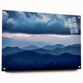 Acrylic print of the Blue Ridge Mountains in muted blue and green tones, suitable for dining room decor.
