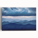 Black and white stretched canvas of Blue Ridge scenery in North Carolina, ideal for kitchen wall art.