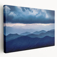 Scenic Blue Ridge Mountains landscape on stretched canvas, featuring lush green tones, ideal for kitchen wall art.