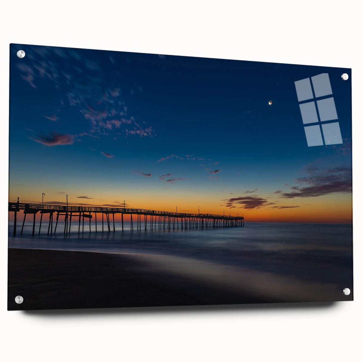 Acrylic print of Cape Hatteras with vibrant blue and green hues, ideal for dining room art.