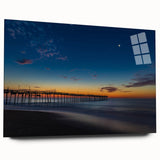 Large abstract wall art of Cape Hatteras in muted blue and green tones on acrylic glass.