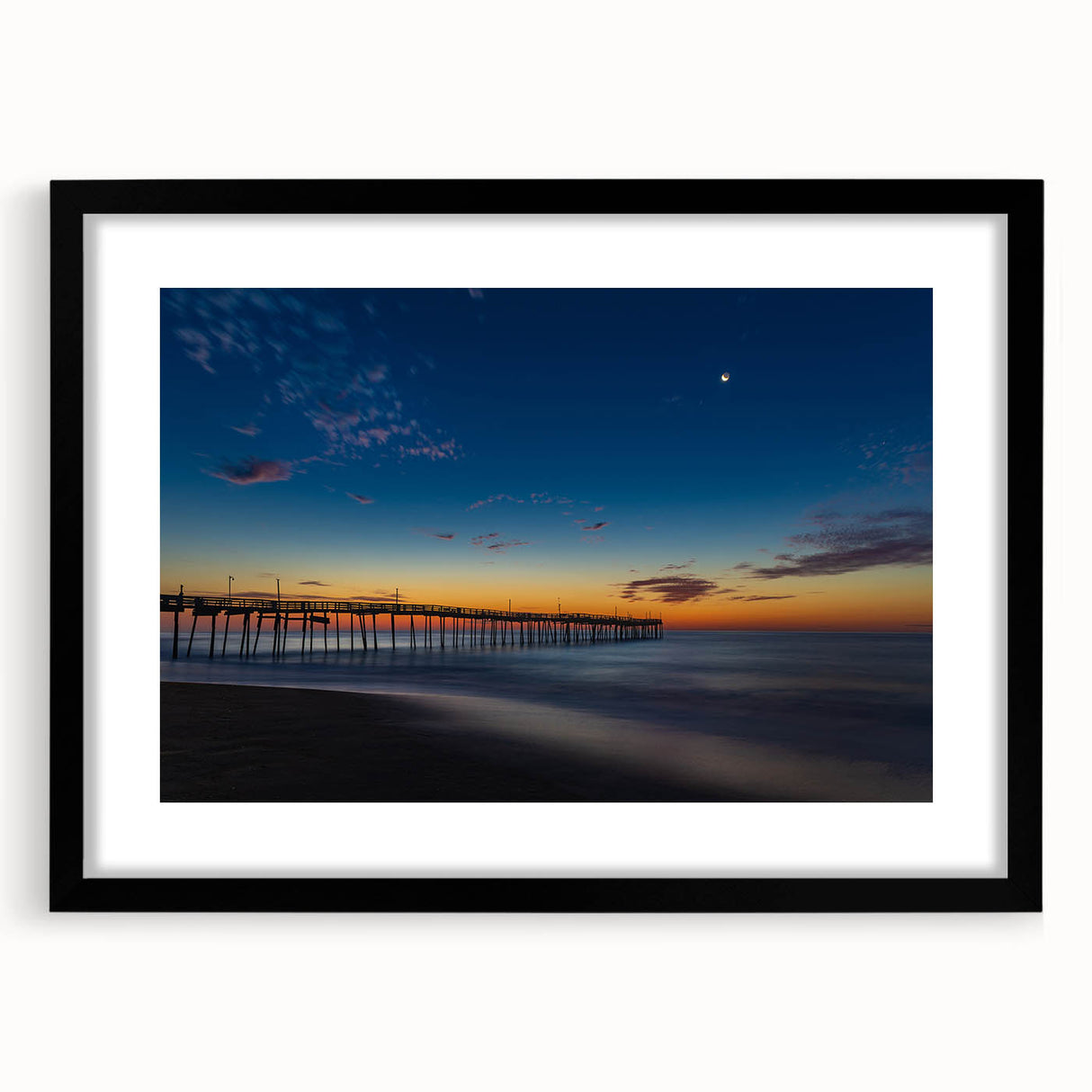 Extra large abstract art print of Cape Hatteras with vibrant, colorful textures on a framed black mat canvas.