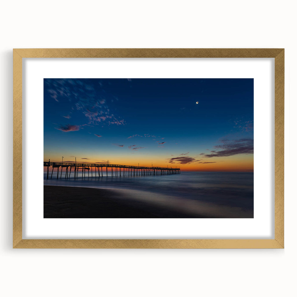 Extra large abstract art print of Cape Hatteras, featuring textured blue and beige tones on a framed canvas.
