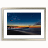 Textured art of Cape Hatteras with abstract design in cool blue tones, framed in silver, ideal for bedroom wall decor.