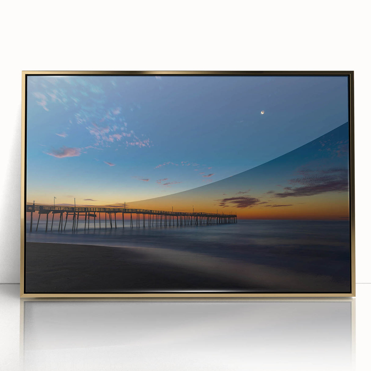 Mid-century modernist depiction of Cape Hatteras scenery on a framed acrylic print with muted earth tones.