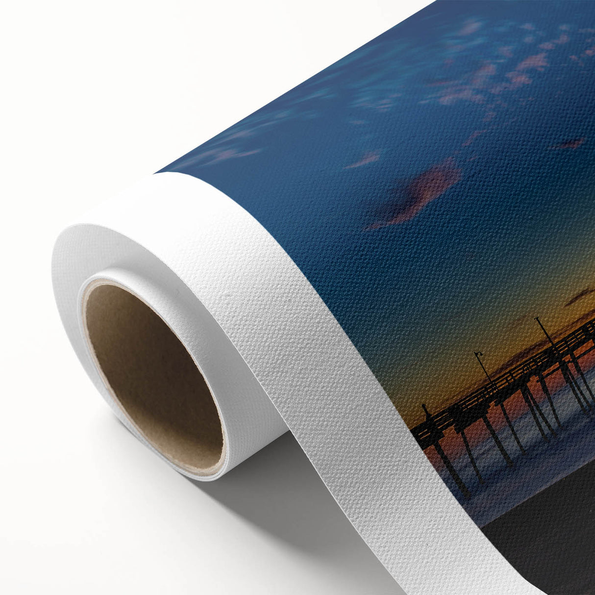 Art Deco poster of Cape Hatteras with muted blue and beige tones on rolled canvas.