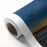 Art Deco poster of Cape Hatteras with muted blue and beige tones on rolled canvas.