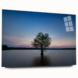 Large abstract wall art of Durham, North Carolina, in muted blues and grays on acrylic glass.