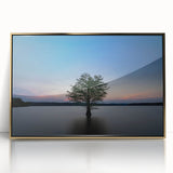 Large art print of Durham, North Carolina skyline in muted earth tones on a gold-framed acrylic.