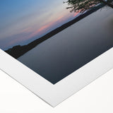 Art deco poster of Durham, North Carolina skyline in muted gray and blue tones on rolled canvas.