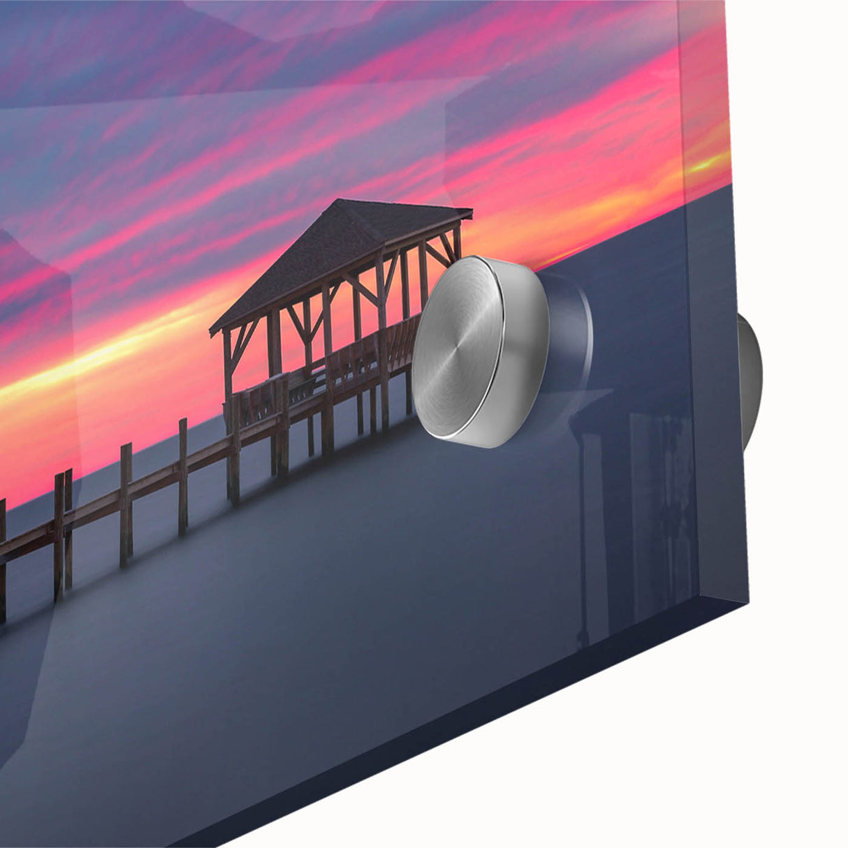 Acrylic print of a large abstract depiction of the Outer Banks in muted blue and gray tones.