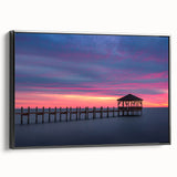 Black and white framed canvas featuring a vintage-style landscape of the Outer Banks, North Carolina.