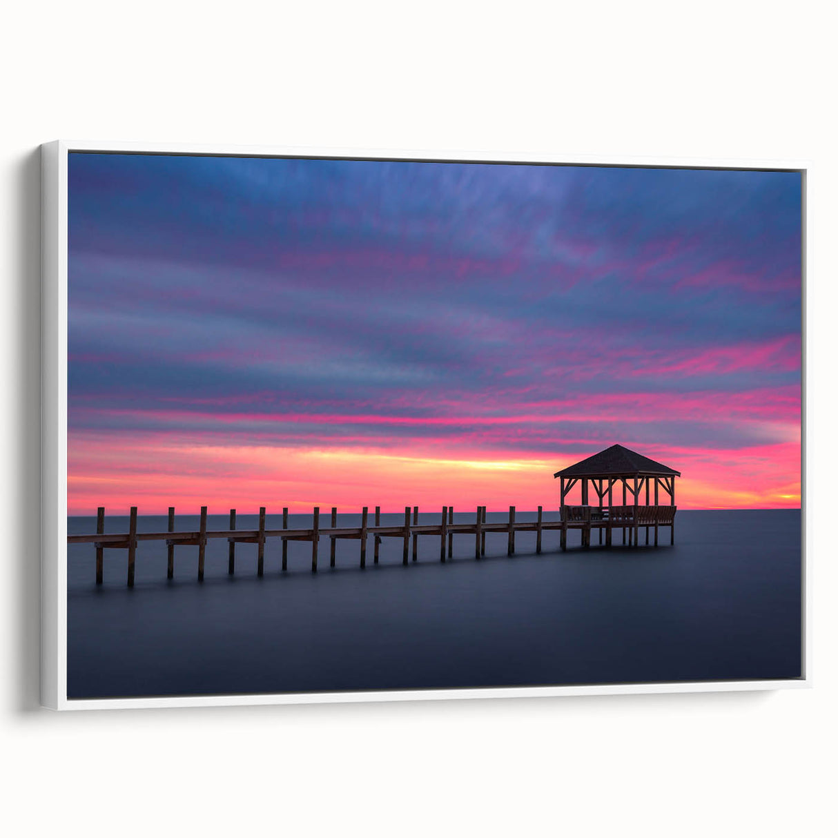 Vintage poster art of the Outer Banks in North Carolina, featuring colorful art on a large framed canvas.